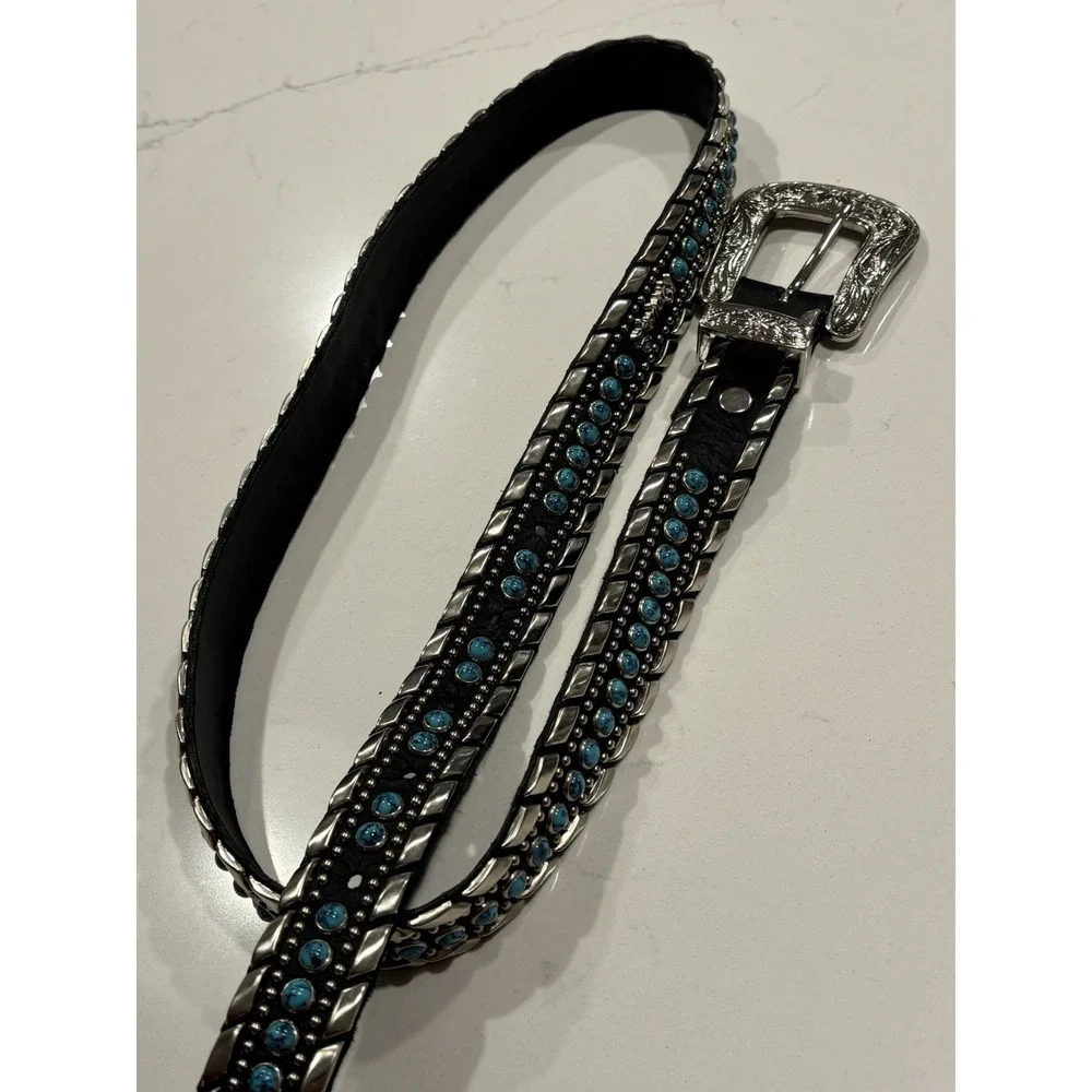 Kippys Black Leather Belt - Turquoise and Silver